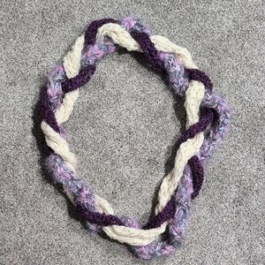 Purple and Cream Braided Handmade Knit Scarf